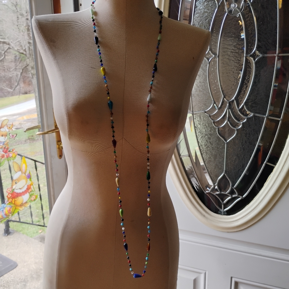 Vintage Glass Beaded Necklace Approx 45" Long Flapper